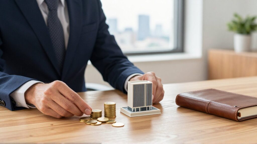 Manos de un asesor organizando monedas de oro